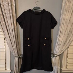 Black Short Sleeve Dress with Gold Buttons